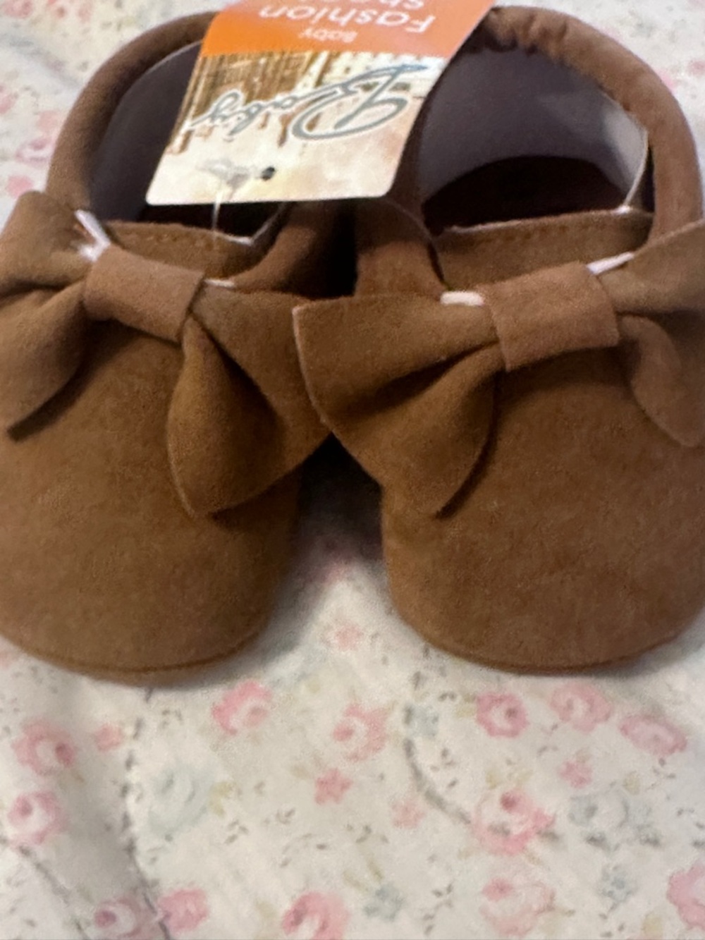 Baby Moccasins size 2 6–12 Months  Brown Fringe Bow Soft Sole Romirus